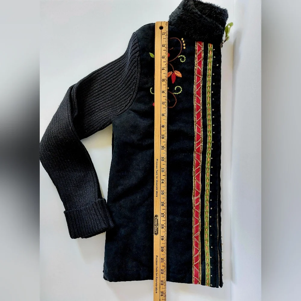 Autumn Vine Leaf Faux Suede Sweater Zip Jacket Petite Medium Breckenridge‎